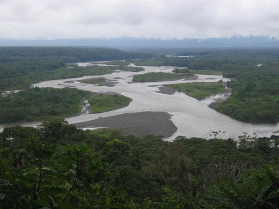 Die Aussicht über das Gebiet wo die Flüsse Pastaza und Puyo zusammenfließen