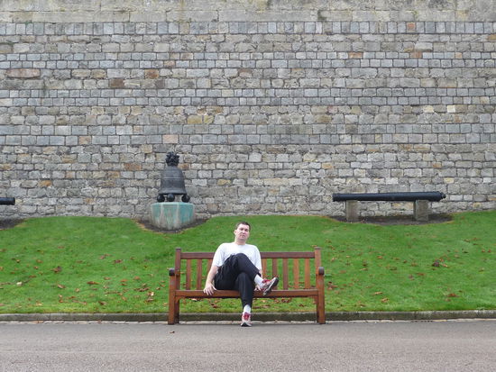 Ich auf der Nordterasse von Schloß Windsor am frühen morgen vor den großen Besucheransturm.
