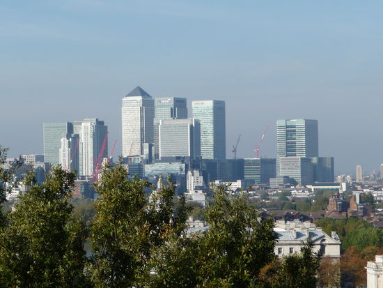 Blick von Greenwich auf Canary Wharf