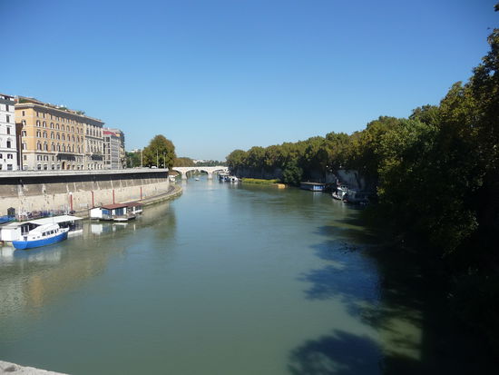 Blick auf den Fluß Tiber von der Brücke Ponte Cavour