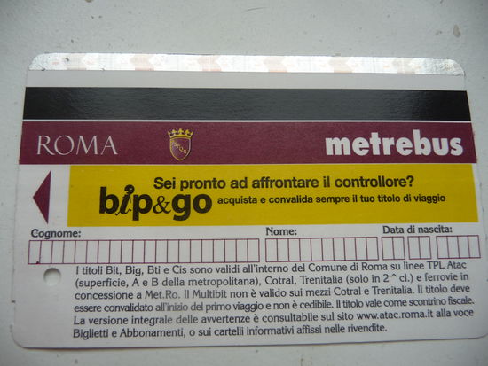 CSI Wochentiket des ÖPNV von Rom für Bus und Metro  Preis 16 Euro