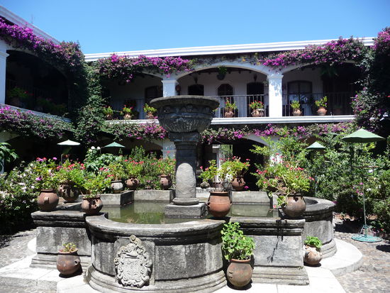 Gleich um die Ecke steht dieses wunderschöne Hotel in deren Hof sich viele bunte Vögel frei bewegen.