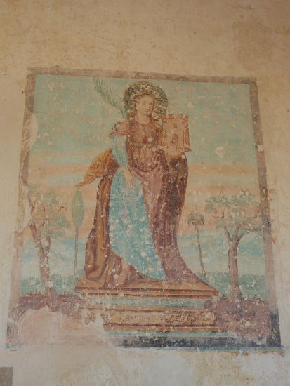 Eine der Malereien die links und rechts vom Haupteingang 1993 wiederendeckt und freigelegt wurden anläßlich des Papstbesuches