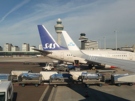 Neben der KLM nutzen auch viele andere Airlines den Flughafen Amsterdam wie hier die skandinavische SAS