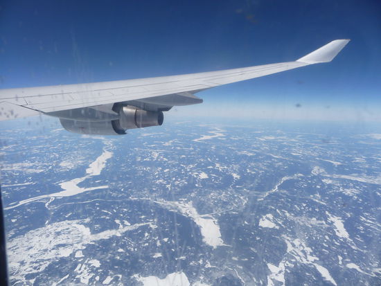 Flug mit einer Boeing 747 der Lufthansa über der Hudson Bay in Kanada mit Ziel Mexiko City - Es herrscht hier noch tiefster Winter !!