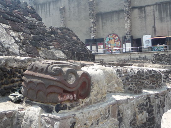 Steinerne Schlange im Templo Mayor - Der Kopf ist aus Basalt