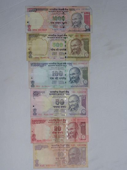 10, 20 , 50 , 100 , 500 und 1000 Rupie Scheine