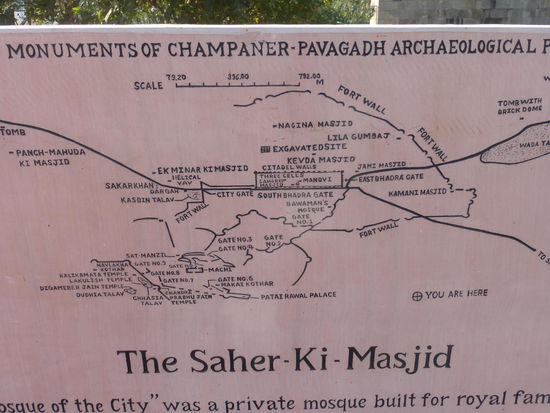 Plan der Bauwerke von Champaner - Pavagadh