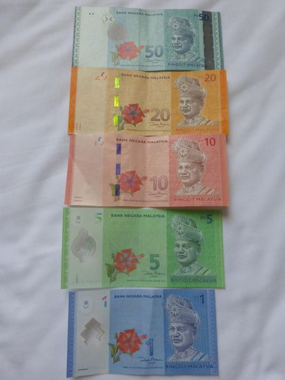 Malaysiche Währung: 1 , 5 , 10 , 20 und 50 Malaysische Ringgit . 1 MYR = 0,23 Euro und 10 MYR = 2,30 Euro.