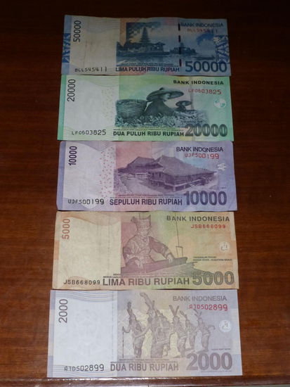Die Rückseite der Banknoten aus Indonesien