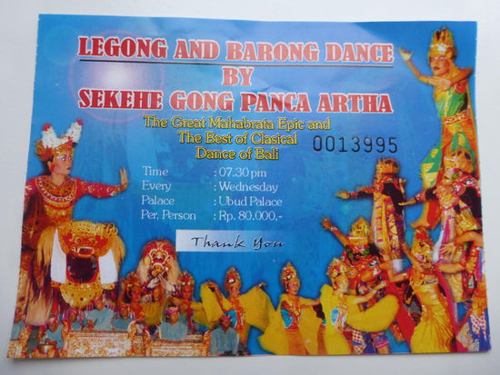 Eintritt Legong &amp; Barong Tanz in Ubud  80000 IDR = 5 Euro
