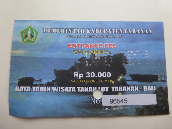 Eintritt Tanah Lot Tempel 30000 IDR = 1,90 Euro