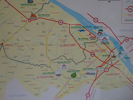 Die Karte gibt eine ganz gute Übersicht über Can Tho und das umliegende Delta