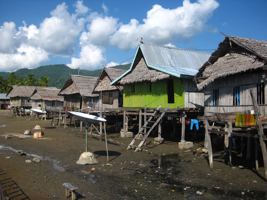 In solch einfachen Huetten leben die Fischer in Riung aber der Satelitenempfaenger fuer den Fernseher darf nicht fehlen!!!
