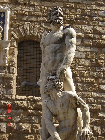 Florenz 2006 - vor dem Palazzo Vecchio die *Herkules-Cacus-Gruppe* von Bandinelli (1533)