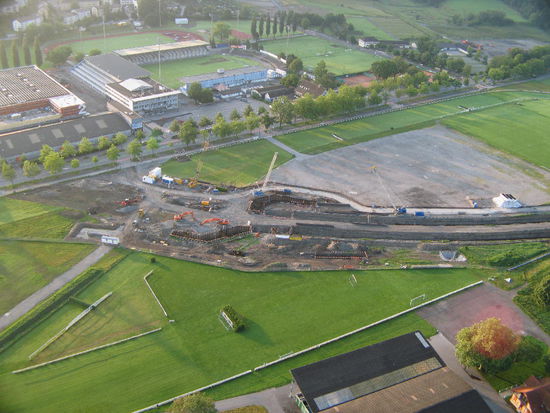 unter uns die Grossbautstelle für die neue Zufahrt der Zentralbahn...