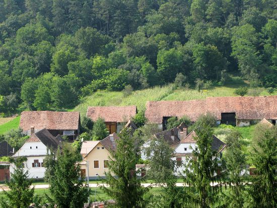 2010 - Apold; die Wohnhäuser liegen jeweils an der Strasse, die Ökonomiegebäude liegen dahinter