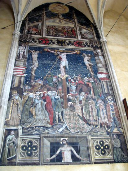 2010 - Sibiu; um 1445 gemaltes Rosenauerbild Kreuzigung Christi