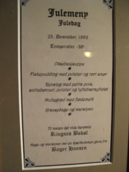 Oslo - ... und das Weihnachtsmenü vom 25.12.1893 an Bord der Fram...