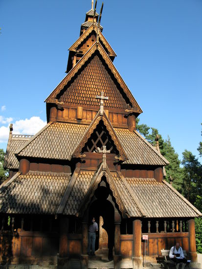 Oslo - Stabkirche aus Gol, Telemrak, aus dem Jahre 1200; aktuelles Ausshen seit 1884