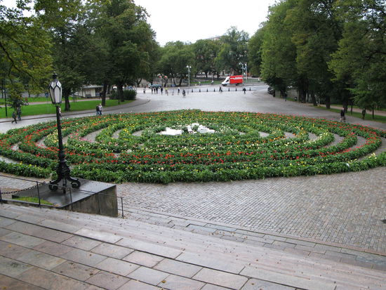 Turku - vor der Kathedrale, ein Blumenlabyrinth aus Gerberas...