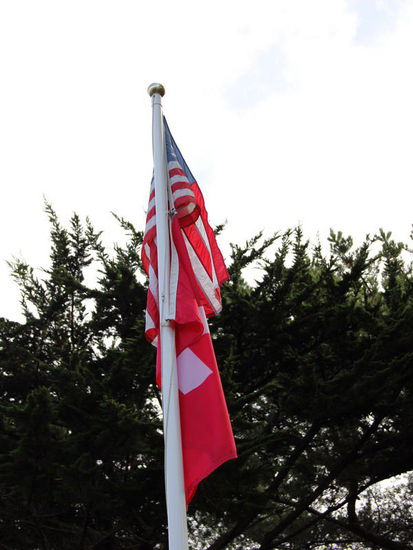Die Fahnen der beiden Länder friedlich vereint... -  und für einmal - "ohne grossen Wind"...!!!