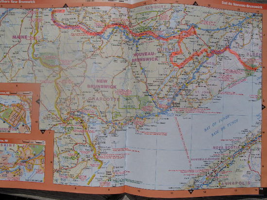 Unsere gefahren Strecke heute - bis Woodstock... morgen geht es weiter Richtung Edmundston, ein Stück entlang der Grenze von New Brunswick und dem US-Amerikanischen Bundesstaat Maine...