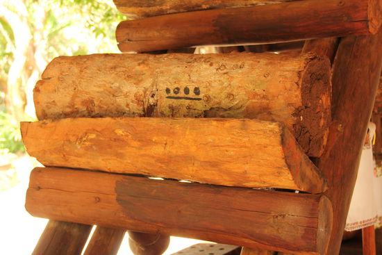 Ein Bienenkasten...; man beachte die Zahl "9" in der Maya-Schrift... - der Strich bedeutet 5, die Punkte 1...