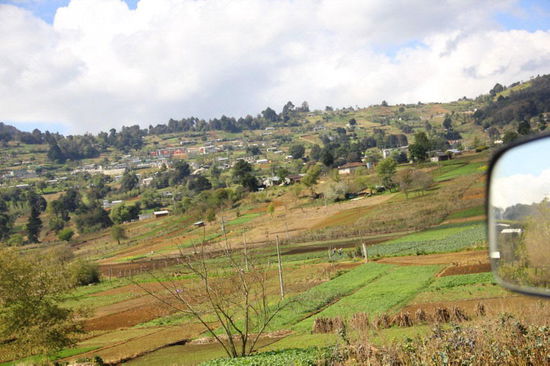 Kleine landwirtschaftliche Parzellen, verbunden mit viel Handarbeit...; die Leute leben vor allem vom Gemüseanbau...