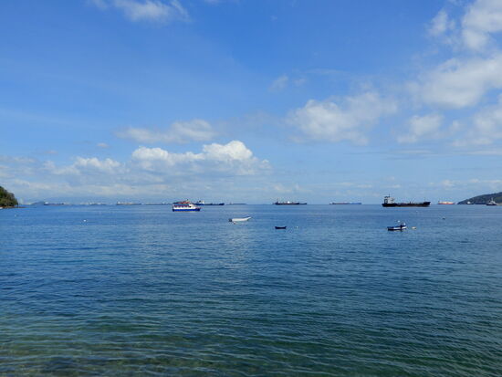 Wir sind erstaunt, dass viele Schiffe vor der Kanaleinfahrt ankern