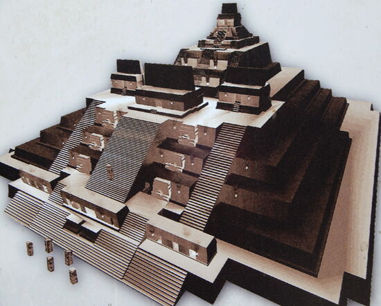 Und so sah einer der Tempel in Calakmul früher aus