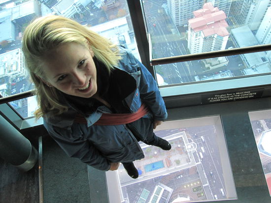 diese Glasplatten gab es hier oben im Skytower, seht ihr den Grund und Boden Aucklands???