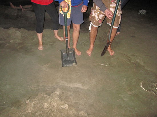 am Hotwater Beach, wir starten mit unserer Arbeit