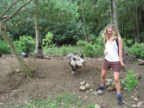 ich liebe dieses Foto...eigentlich wollte ich schön neben diesem Schwein posieren, es beschloss jedoch sich dagegen zu wehren und ich hatte totale Angst vor ihm und bin in dem Moment als der Auslöser gedrückt wurde, gerade zur Seite gesprungen...hihi