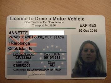 Mein Cook Islands Führerschein...man beachte mein äußerst fröhliches Foto...haha