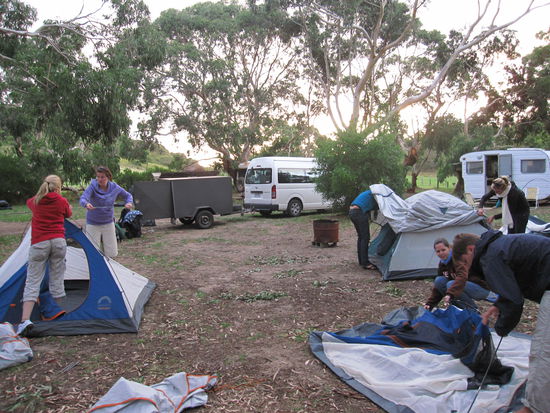 Zelte aufbauen...na, wer war wohl als erstes fertig?