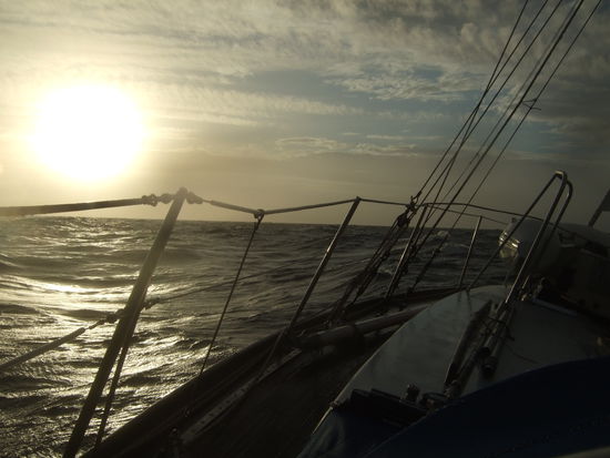 Bild von meiner letzten Nachtwache am fruehen Morgen.
Wir segeln schon entlang der Neuseelaendischen Kueste.
Da wir nur zu zweit waren, musste ich auch laenger Nachtwache halten.
Von ein Uhr bis sechs Uhr frueh, das schlaucht ganz schoen!