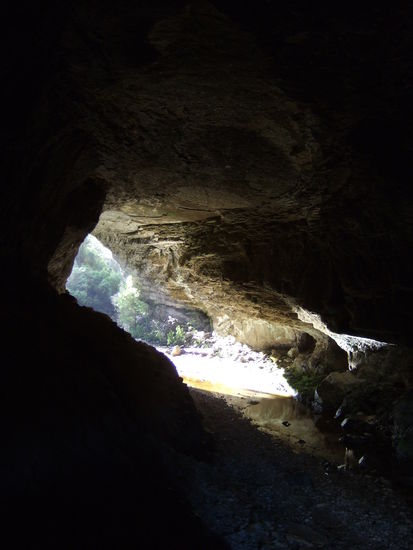 Ein riesiger natuerlicher Tunnel, durch den ein Fluss rauscht.
Ich liebe die Natur in Neuseeland!