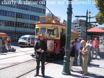 Historische und jetzt touristische Strassenbahn von Christchurch.