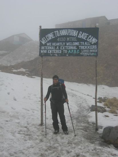 Ankunft im ABC (Annapurna Base Camp) bei Nebel