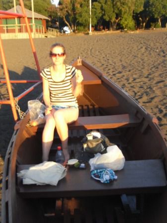 Picknick im Boot.
