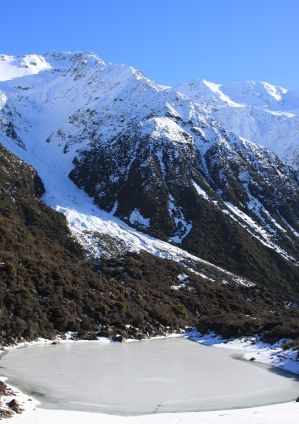 Blue Lake (nicht blau sondern gefroren) im Tasman Valley