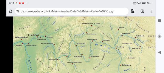 Karte des Mainverlaufs von BerndH   CC BY-SA 3.0.
Vielen Dank an BerndH für das Erstellen der obigen Übersicht !
Hier empfiehlt es sich gleich einmal, den Doppelpfeil zu klicken.