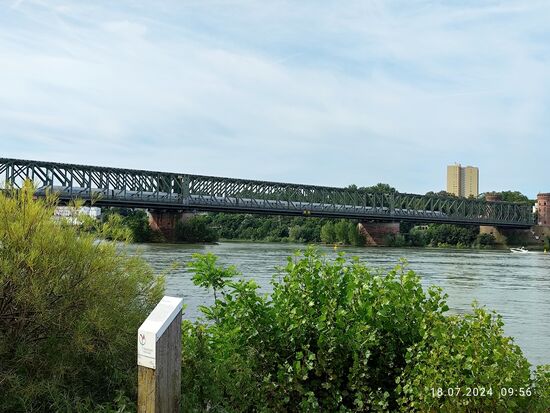 Ein ICE 3 auf der Südbrücke. Wegen länger andauernden Bauarbeiten an der Hochgeschwindigkeitsstrecke Frankfurt - Köln gab es auf der Brücke regen Umleiterverkehr der Fernverbindungen.
