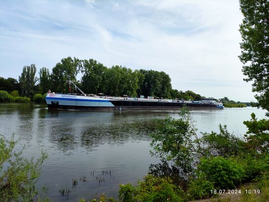 TMS (Tankmotorschiff) SPESSART vom Main ankommend.