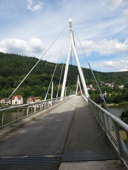 Kurz nach Schloss Zwingenberg endet mein Radweg und es heißt auf dieser schmalen Brücke neben einer Fahrspur für Kfz vorübergehend auf die Seite der Ortschaft Zwingenberg zu wechseln. Nach ca. 3 km neben der B 37 wurde ich aber wieder auf die linke Seite des Neckars auf einen ruhigen landwirtschaftlichen Fahrweg zurückgeleitet und blieb auch bis zu meinem mehr oder weniger "ungeplanten" Etappenziel auf dieser "linken" Seite des Neckars.