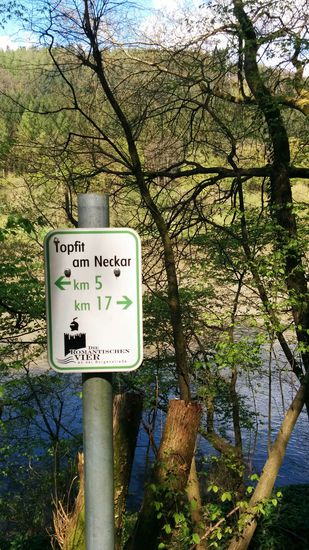 Tja, jetzt wo ich angeblich topfit - eher fit - am Neckar unterwegs bin, nähere ich mich unaufhaltsam, nur noch von einigen kurzen Fotostopps unterbrochen, meinem vielleicht noch 7 km entfernten Schluß-Etappenort meiner aktiven Radtour, Eberbach am Neckar. (die km-Zahlen auf dem Schild gehören nur zu einer Rundstrecke).