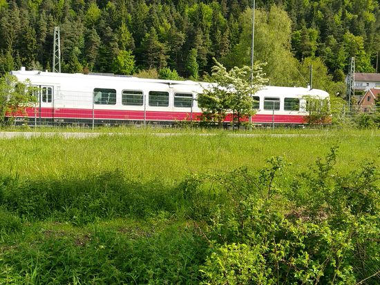 Historische Triebwagengarnitur im Bahnhof Immendingen.