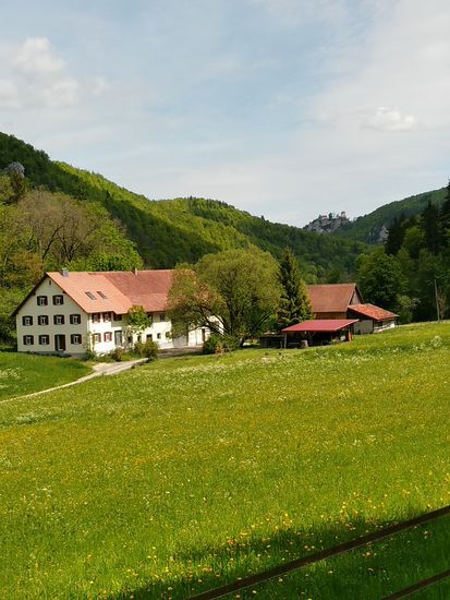 Im Hintergrund auf dem Felsen: Burg bzw. Schloss Bronnen.
Kann leider nicht besichtigt werden, da im Privatbesitz.