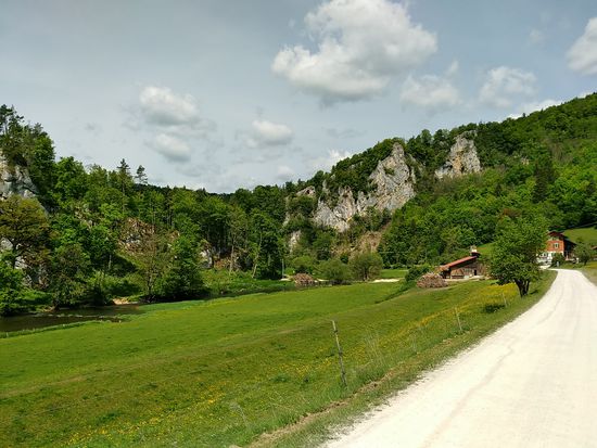 Am rechten Bildrand das Gasthaus Jägerhaus, zu deren angeschlossener Landwirtschaft die Zebus gehörten.